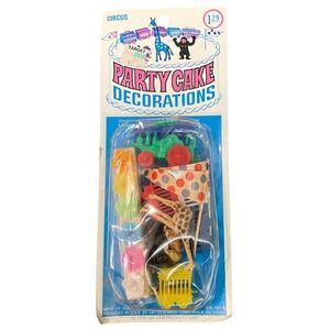 Vtg circus rainbow zoo Plastic Flowers Birthday Cake Candle Holders Cake Toppers